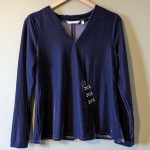 Soft Surroundings Blue Velvet Faux Wrap Silver Buckle Top Size S